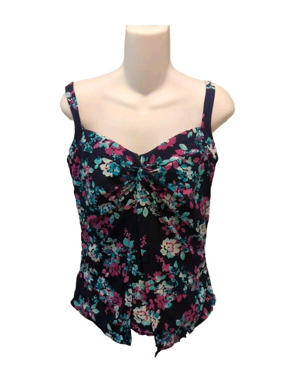 Lands End 10 DD Tankini Top Underwire Bathing Swim Suit Blue Purple Aqua Floral